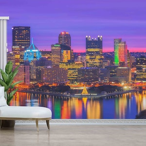 Paper Wall ArtCustom Wall Paper,Pittsburgh Skyline North Shore,Modern Wall Paper,Ciyscape Wall Print,Landscape Wall Painting,