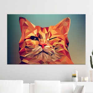 Canvas Decor, Large Canvas, Canvas Home Decor, Abstract Wall Decor, Abstract Cat Poster, Cat Wall Art, Polygon Cat Printed,