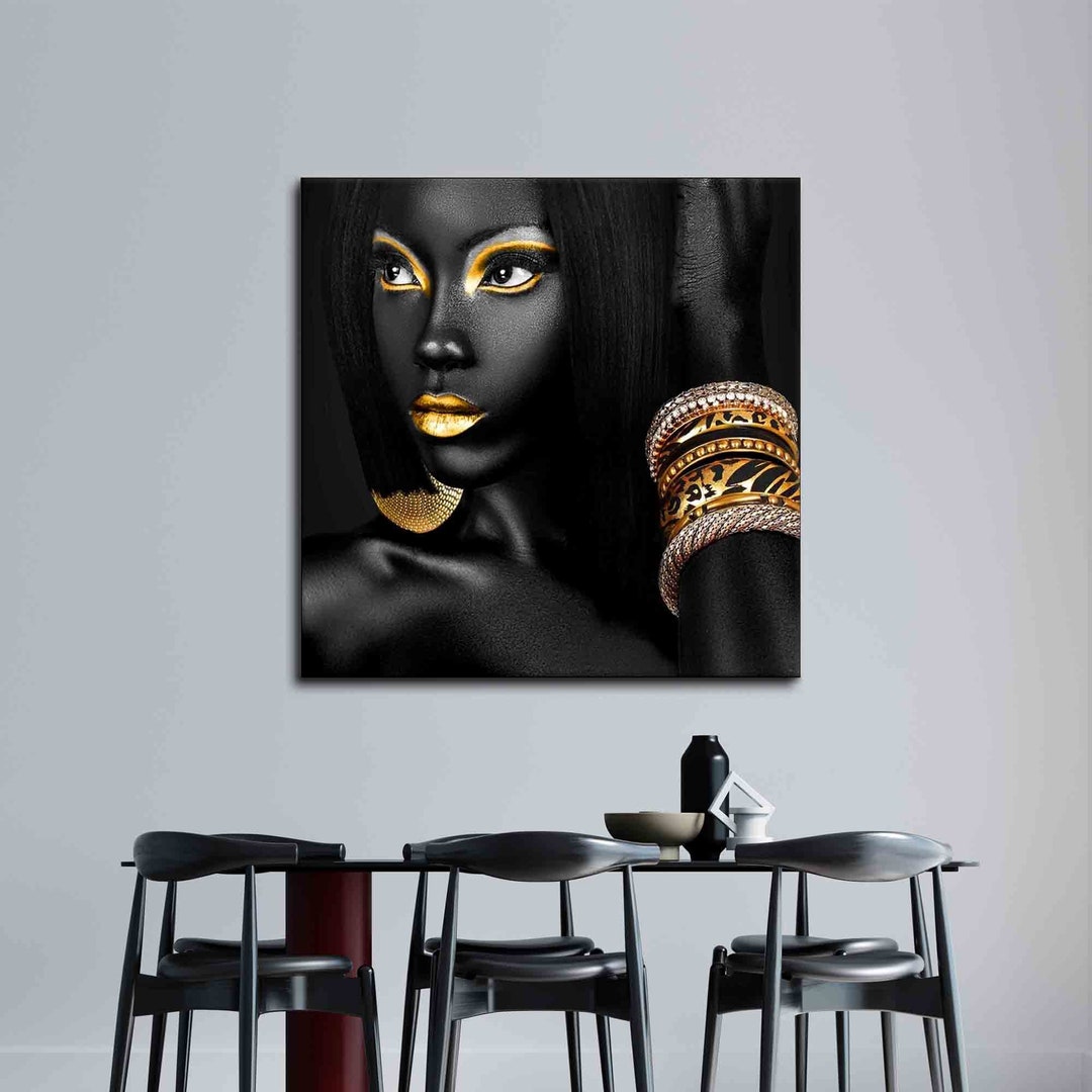 Black Woman Gold Accent Canvas Art: Fashion Wall Decor - Etsy