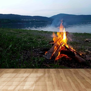 Natur Landschaft Wandkunst, Lagerfeuer Tapete, moderne Tapete, Papier Wandkunst3d Wand Papier, Lagerfeuer Wanddruck,