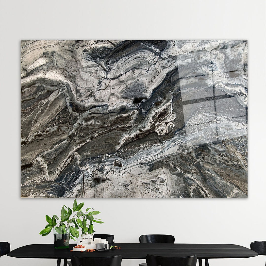 Tempered Glass, Wall Art, Mural Art, Black and Gray Stone Wall Art