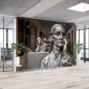 Thinking Man Statue Wall Art,Custom Wall Paper,Paper Wall ArtModern Wall Paper,Thinking Couple Wall Print,Abstract Wall Print,