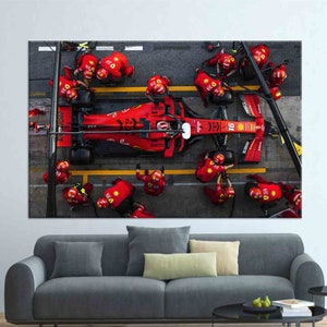 Arte de pared de Charles Leclerc, regalo de lienzo, lienzo grande, parada en boxes de Fórmula Uno, decoración de pared de Fórmula 1 de Ferrari, arte de lienzo de F1, lienzo de coches de carreras,