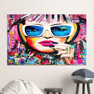Canvas cadeau, groot canvas, 3D kunst aan de muur, graffiti muur decor, roze lip canvas, vrouw graffiti canvas cadeau, vrouw straat afgedrukt,