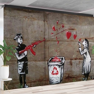 Papel de pared 3d, arte de pared abstracto, póster de pared de reciclaje de Banksy, papel de pared moderno, papel de pared personalizado, mural de pared de graffiti de amor y guerra,