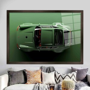 3D Effect Car Glass Wall Art: Modern Garage Decor Brown Framed