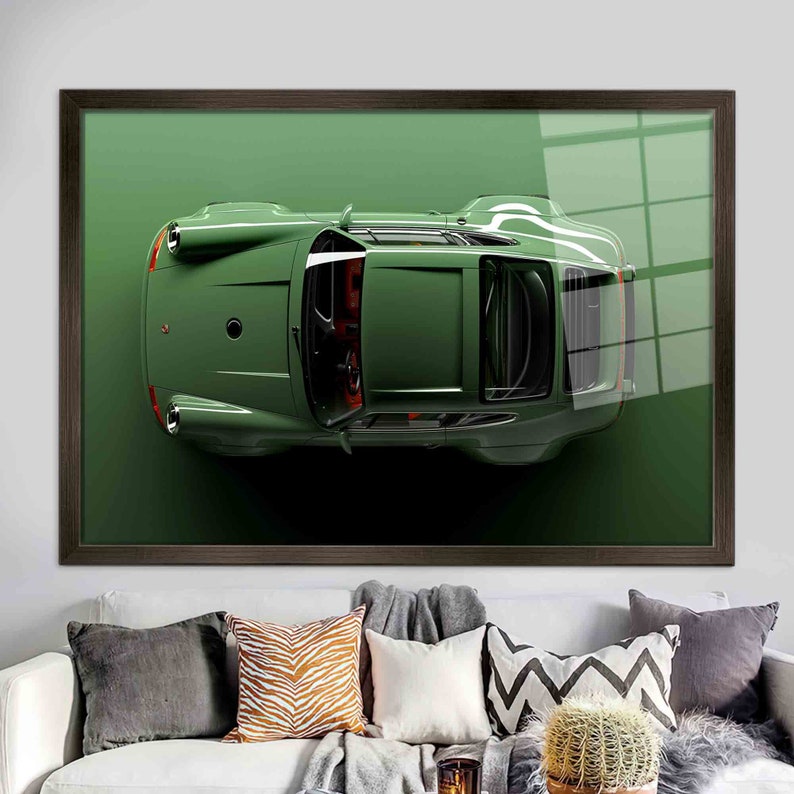 3D Effect Car Glass Wall Art: Modern Garage Decor Brown Framed
