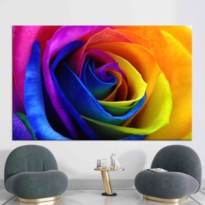 Custom Canvas, Colorful Wall Art, Modern Canvas Print, Colorful Rose, Home Decor Wall Art, Gift for Him, Botanical Printed, Rose Canvas Deco