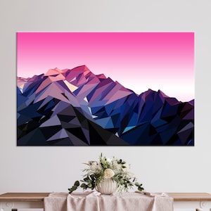 Arte de pared grande, arte de lienzo, decoración de pared, cartel de lienzo rosa, obras de arte de polígono, obras de arte abstractas, decoración de lienzo de vista, obras de arte de paisaje,