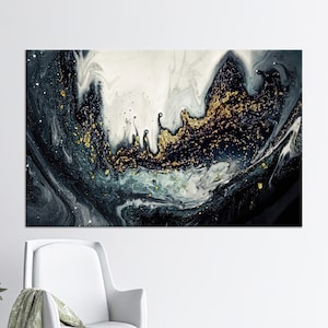 Canvas Print, 3D Wall Art, Canvas Decor, Black And Gold Marble, Shimmery Canvas, Gold Marble Canvas Gift, Black Marble Canvas Decor,