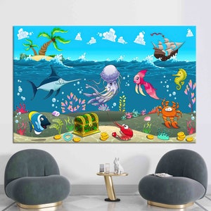 キャンバスギフト、子供用壁飾り、海底世界、彼へのギフト、ホームデコレーションウォールアート、子供用プリント、海底キャンバス、漫画キャンバスギフト、