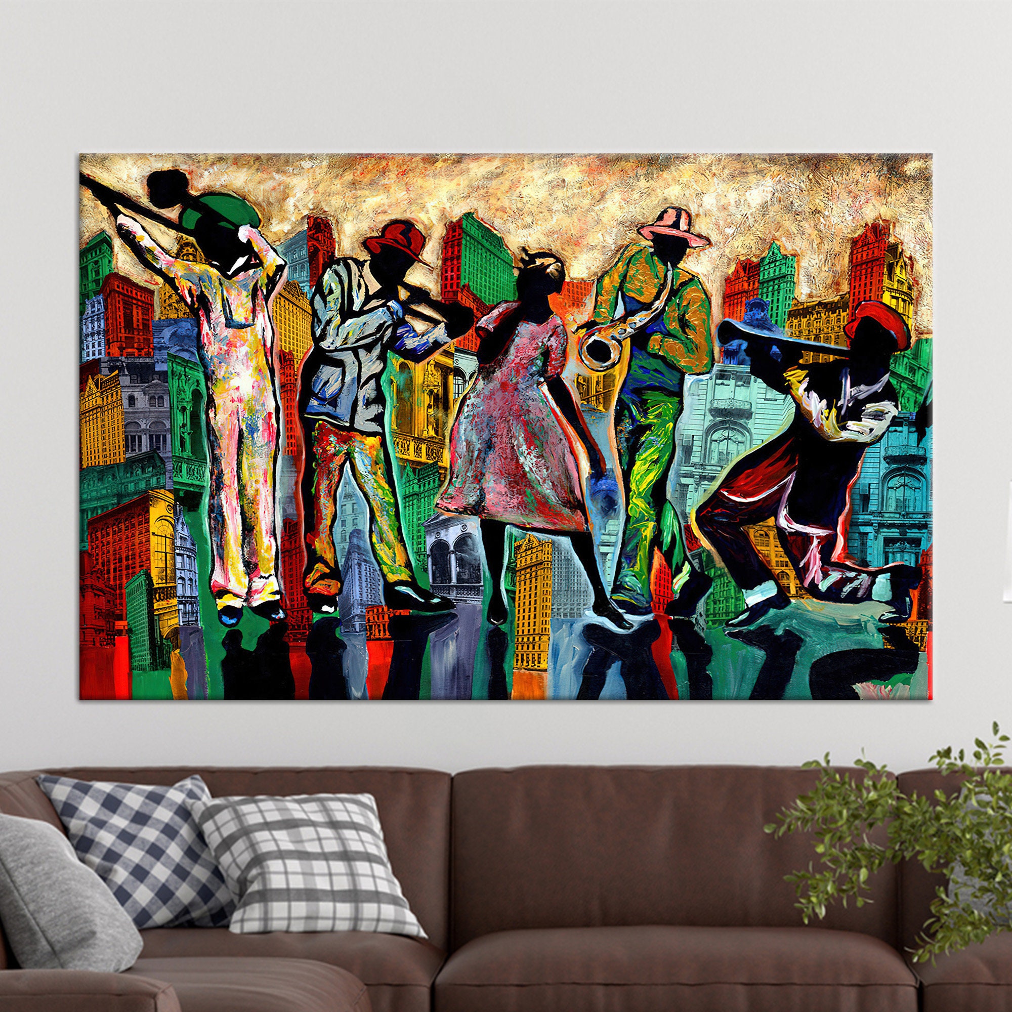 Abstract Jazz Music Canvas Print: Colorful Cityscape Wall Art - Etsy