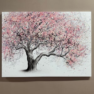 Decoración de pared, lienzo grande, regalo de lienzo, impresión de pintura de árbol rosa, lienzo contemporáneo, póster de lienzo rosa, arte de pared de árbol absyract,