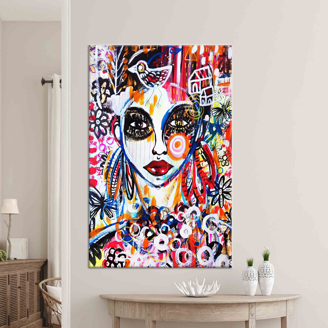 Abstract Woman Portrait Canvas: Colorful 3D Wall Art - Etsy