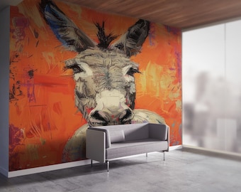 Donkey Wallpaper, Wall Decoration, Orange Wall Mural, Abstract Digital Paper, Wall Decorations, Animal Wall Stickers, Modern Wallpaper,
