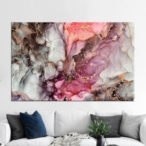 Decoración de lienzo, decoración de pared, arte de pared, mármol rosa y gris, cartel de lienzo de mármol, arte de mármol de lujo, lienzo de arte abstracto,