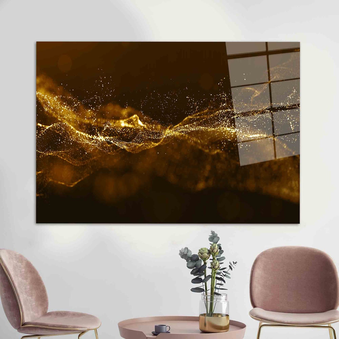 Glass Printing, Wall Art, Glass Art, Gold Shimmery Wall Art, Trendy