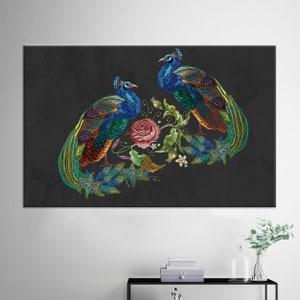 Canvas Decor, Canvas Home Decor, Living Room Wall Art, Embroidery Peacock Canvas Print, Abstract Wall Decor, Modern Canvas Gift,