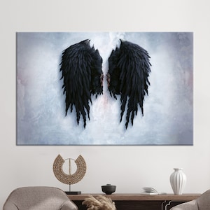 Large Canvas, Canvas Wall Art, 3D Canvas, Black Wings, Fashion Wings Canvas Poster, Black Wings 3D Canvas, Wing Artwork,