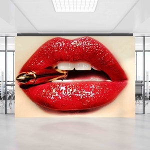 Papier Wand KunstGullet Wand Papier,Rote Lippen Wand Poster,3d Tapete,Tapete schälen und aufkleben,Rote Lippen Und Speiseröhre