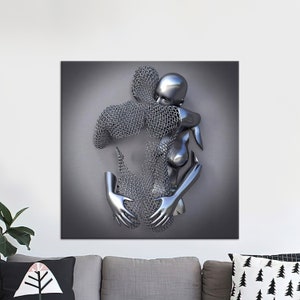 Living Room Wall Art, Canvas Gift, 3D Canvas, Hugging Couple, Valentines Day Gift Poster, Couple Art, Abstract Wall Decor, Modern Artwork,