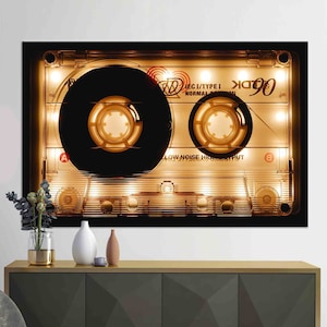 Canvas, 3D Canvas, Canvas Gift, Shining Audio Cassette, Retro Music Wall Decor, Abstract Canvas, Retro Cassette Wall Decor,