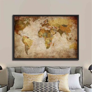 Vintage World Map Canvas Art: Large Atlas Poster Gold Framed