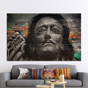 Wall Decor, Canvas, Living Room Wall Art, Salvador Dali Graffiti Painting, Graffiti Artwork, Dali Graffiti 3D Canvas, Dali Street Canvas,