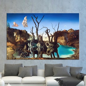 Leinwanddruck, Leinwand Geschenk, Leinwand, Salvador Dali Swans Leinwand Kunst, Reproduktion Kunst Leinwand, Salvador Dali Leinwand, berühmte Wand-Dekor,
