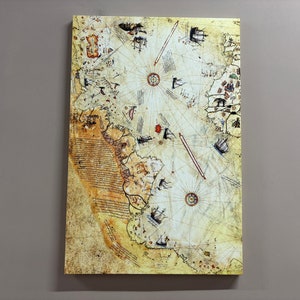Canvas, Wall Art Canvas, wanddecoratie, Piri Reis kaart, vintage kaart 3D canvas, Piri Reis poster, kaart artwork, antieke kaart afgedrukt,