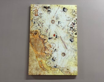 Lienzo, lienzo de arte de pared, decoración de pared, mapa de Piri Reis, lienzo 3D de mapa vintage, póster de Piri Reis, ilustraciones de mapas, mapa antiguo impreso,