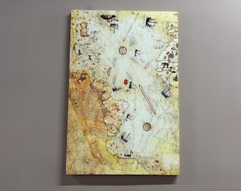 Canvas, Wall Art Canvas, wanddecoratie, Piri Reis kaart, vintage kaart 3D canvas, Piri Reis poster, kaart artwork, antieke kaart afgedrukt,