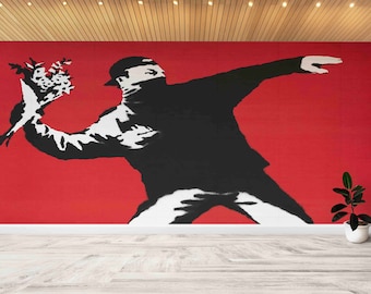 Banksy Flower Thrower Wallpaper Mural - Custom Graffiti Wall Print