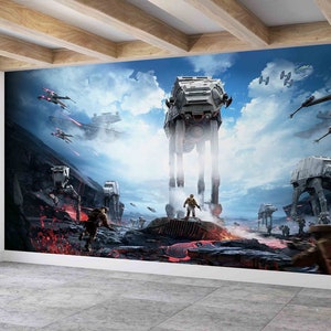 剥がして貼る壁紙、明るい壁紙、紙製ウォールアート、抽象的なウォールアート、スターウォーズウォーカー、男の子の部屋の壁画、