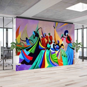 Paper Wall Art, Black Woman Wall Painting, Abstract Mural, Modern Wall Paper, 3d Wall Paper, Ethnic Wall Print, Colorful Wall Art,