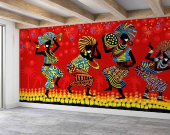 African Women Dancers Wallpaper,Modern Wall Paper,3d Wall Paper,Bright Wall Paper,African Wallpaper,Black Women Wall Poster,