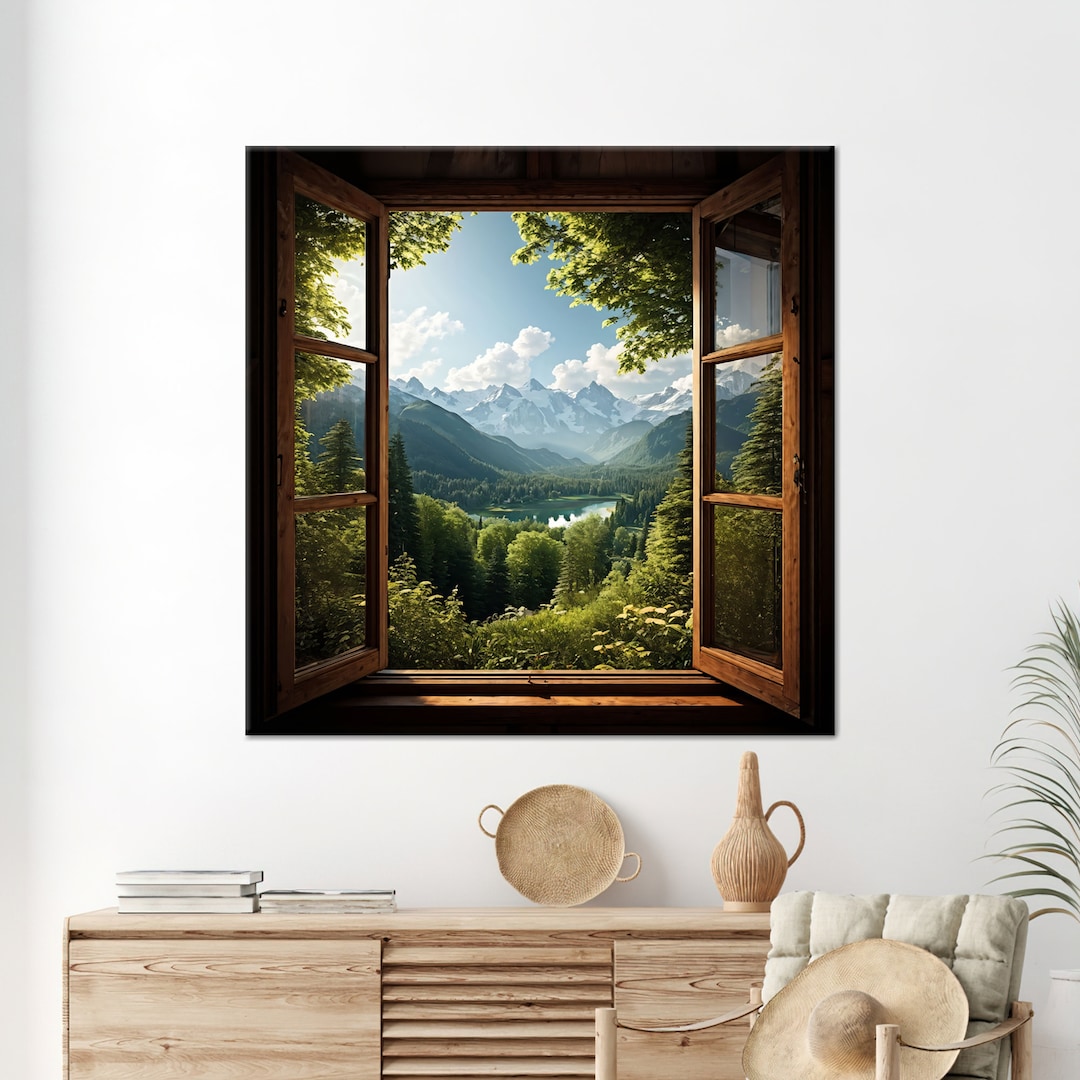 Rustic Window View Canvas Print: Mountain Landscape Wall Decor - Etsy