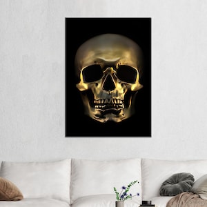 Golden Skull Wandbild, Goldenes Schädel Kunstwerk, Goldenes Kunstwerk, Modernes Poster, Halloween Dekor, Loft Leinwand Geschenk, Küche Dekor Kunst,