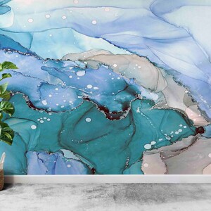 Blaues Wandbild, grüne Wand-Dekor, helle Wand-Papier, moderne Wand-Kunst, abstraktes Wand-Papier, benutzerdefinierte Tapete, abstraktes Wandbild,