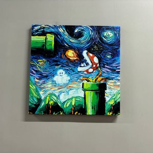 Leinwanddruck, 3D Leinwand, Leinwand Dekor, Mario Bros Wanddekor, Super Mario Leinwandkunst, Van Gogh Mario Leinwand, Modernes Leinwandgeschenk,