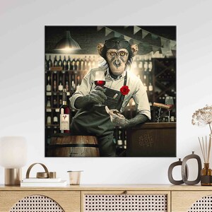 Canvas Gift, Large Wall Art, Living Room Wall Art, Barmen Monkey, Animal Poster, Banksy Canvas Art, Trendy Canvas Gift, Modern Canvas,