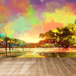 Abstract Landscape Wallpaper Mural: Oil Painting Print, Peel and Stick