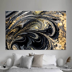 Canvas Print, Canvas Art, 3D Canvas, Black And Gold, Abstract Canvas Gift, Shimmery Canvas Print, Modern Marble Canvas Art,