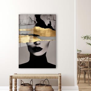 Woman Tempered Glass, Modern Glass Decor, Golden Woman Tempered Glass, Minimalist Wall Art, Abstract Woman Glass Art, Home Decor Art,