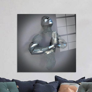 Tempered Glass, Mural Art, Glass Wall Art, 3d Metallic Canvas, Abstract Wall Decoration, Modern Wall Decor, Man Glass Wall,