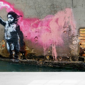 Wall Paper Peel and Stick,Banksy Street Wall Print,Bright Wall Paper,3d Wall Paper,Banksy Migrant Child,Banksy Graffiti Wall Mural,