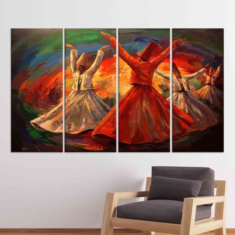 Whirling Dervish Oil Painting Print: Large Canvas Wall Art 4P: Ready to Hang
