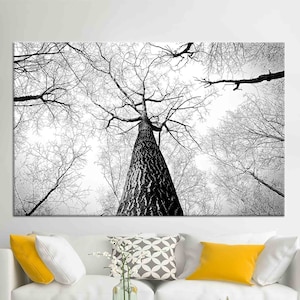 Impressão em tela em preto e branco, galho de árvore, arte em tela de árvore, tela, arte em tela, arte de parede, arte de parede grande, arte em tela com vista para a floresta,