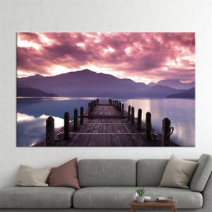 3D Canvas, Living Room Wall Art, Large Wall Art, Ocean Canvas Print, Beautiful Clouds Canvas Decor, Dock Landscape Canvas Gift,