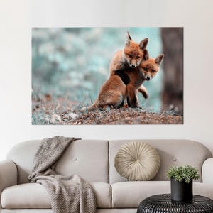 Large Wall Decor, Forest Landscape Art Canvas, Gift For Her, Animal Wall Hanging, Cute Fox Art, Fox Art, Kitchen Decor Art, Gift For Him,